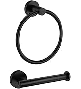 Marmolux Acc - Matte Black Toilet Paper Holder & Towel Ring | 2pc Black Bathroom Hardware Set wit...