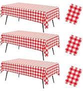 misaya 3 Packs Buffalo Disposable Table Cloth, 54 x 108 Inch Waterproof Plastic Tablecloth, Recta...
