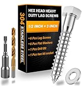 Xpokcai 6 Sets 1/2" x 3" Hex Head Lag Screws for Wood, Hex Head Lag Bolts,304 Stainless Steel 18-...