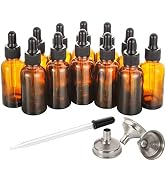 12 PCS, 1 oz Dropper Bottles for Essential Oils with 3 Stainless Steel Funnels & 1 Long Glass Dro...