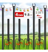FEED GARDEN String Light Poles for Outside,9.8FT Metal Poles for Outdoor String Lights, Stand Pol...