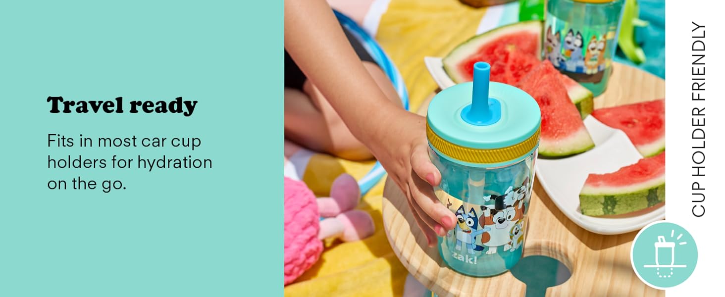 Photo of Bluey Kelso tumbler at picnic with travel friendly feature callout