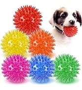 Mkobon 6 Pack Squeaky Spiky Dog Balls, Puppy Chew Toys for Teething, Food-Grade TPR Rubber Durabl...