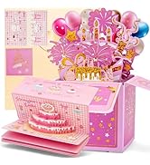 BAIWOVIS 3D Pop Up Happy Birthday Card and Money Envelope for Cash Gifts Set, Sweet Pink Cake and...