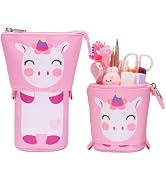 BrainyBees Standing Pencil Case Girls - Telescopic Pencil Case for Kids Cute Pencil Case Kawaii P...