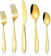60-Piece Gold Silverware Set, CXJY Stainless Steel Flatware Set for 12, Kitchen Utensils cutlery ...