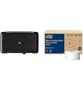 Tork Twin Mini Jumbo Toilet Paper Roll Dispenser, Black - T2 + Refill - Mini Jumbo Toilet Paper R...