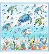 decalmile Sea Turtles Window Clings Under The Sea Seaweed Coral Jellyfish Window Decals Anti-Coll...
