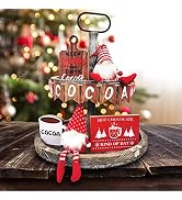 Christmas Tiered Tray Decor- 6 PCS Hot Cocoa Rustic Wooden Block Signs for Home Farmhouse Christm...