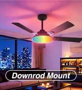 Amico Ceiling Fans with Lights, 52'' Smart RGB Ceiling Fan with Remote/APP/Alexa Control, Downrod...
