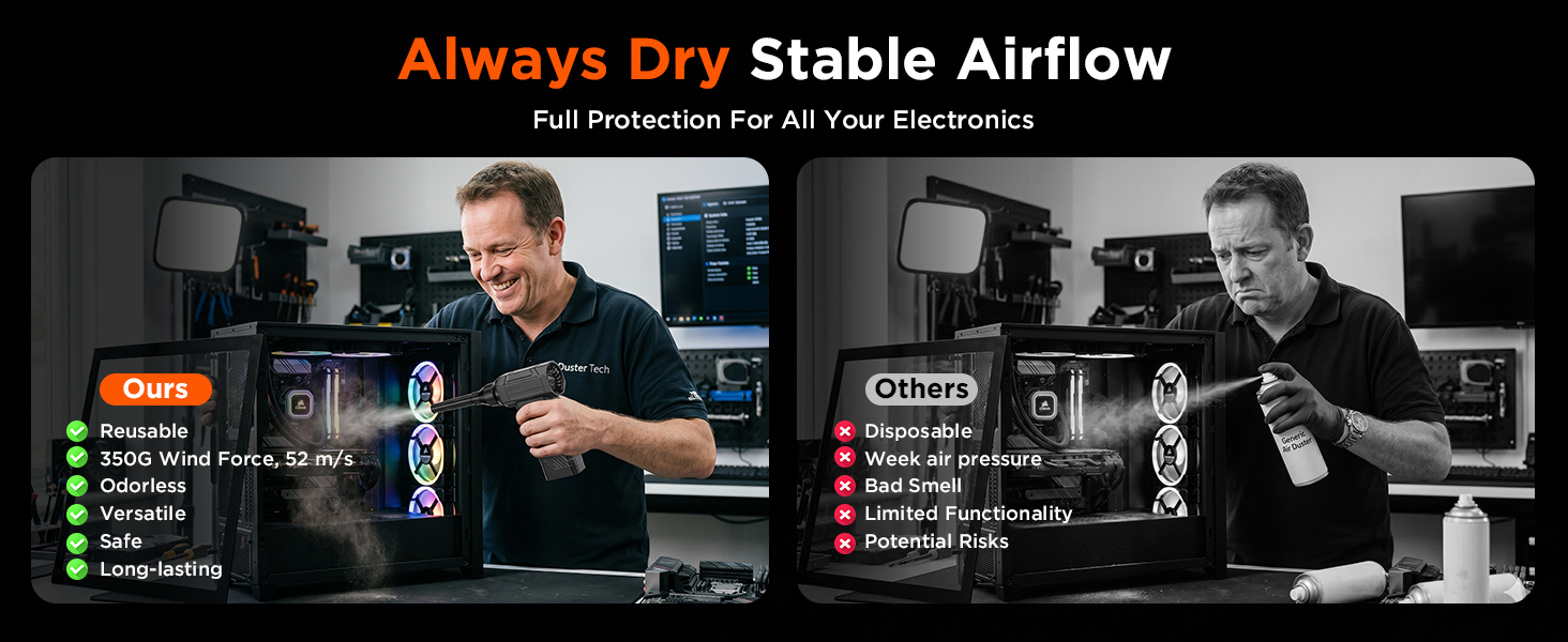 An air duster offers better value for money than disposable air cans