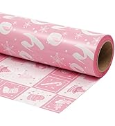 Ulmasinn Reversible Christmas Wrapping Paper Pink Mini Roll 17 Inches X 33 Feet for Girls Kids,pr...