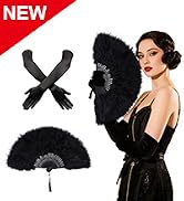 EOSAU 2 Packs 1920s Flapper Accessories for Women - Feather Fan, Gloves Set for Vintage Wedding D...