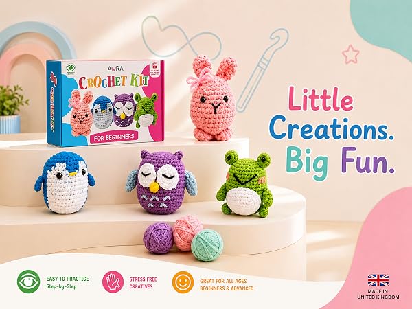 crochet kit for beginners kids ages 8-12 4 animal amigurumi forest friends