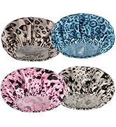 AmazerBath Shower Cap for Women, 4 PCS Double Waterproof Layers Bath Caps, Elastic and Reusable S...