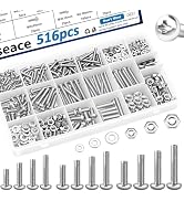 smseace 516Pcs Nuts and Bolts Assortment Kit 21-Sizes M3/M4/M5/M6 Nut Bolt Washer Assortment Kit ...