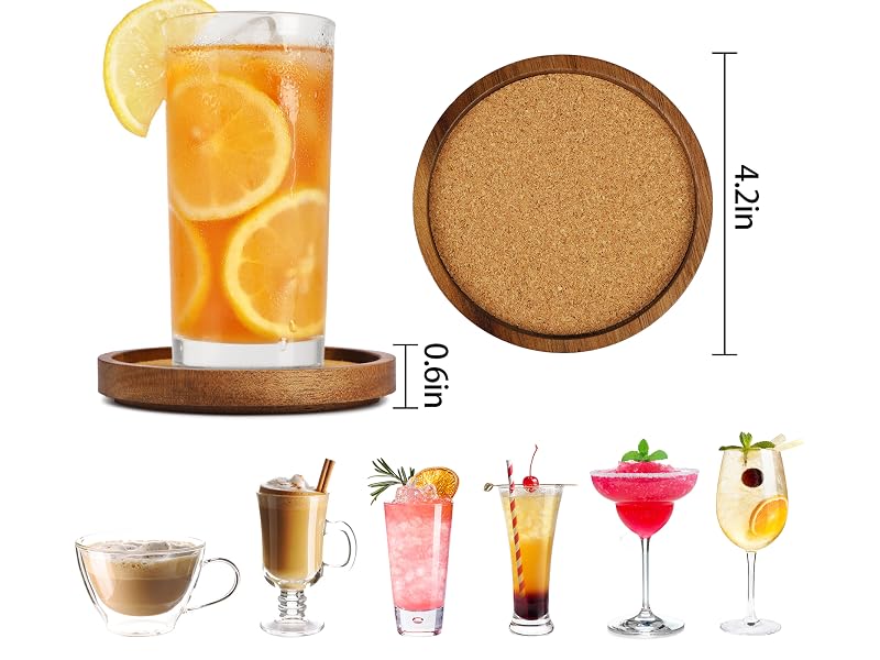 ZOVANO Acacia Wood Cork Coaster Set of 4 Pcs
