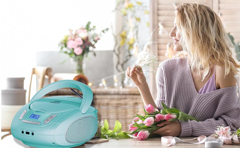 cute radio cd player green