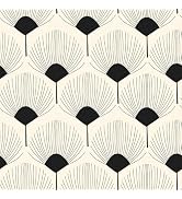 VEELIKE Beige and Black Geometric Peel and Stick Wallpaper Boho Fan Pattern Geometric Wallpaper f...