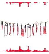 Oeyliz Halloween Bloody Fake Knife Banner Halloween Party Decoration 1PCS | Bloody Banner Horror ...