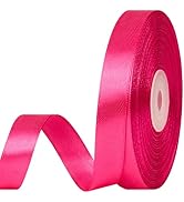 CLUEWR 1/2 Inch 50 Yards Hot Pink Satin Ribbon, Ribbon Roll for Flower Bouquets, Gift Wrapping, W...