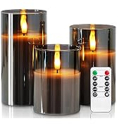 Homemory Grey Glass Flameless Candles, Battery Operated LED Pillar Candles with Remote Control an...
