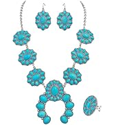 TOPACC 3 Pcs Turquoise Jewelry for Women Western Cowgirl Boho Necklace with Earrings and Ring Set...