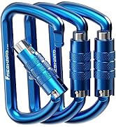 3inch Auto Locking Carabiner Clips, Solid D Shape Style, Heavy Duty Keychain Aluminum Carabiner -...