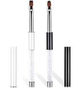 Professional 2Pcs Oval & Flat Nail Brush Set with Rhinestone Handle,Premium Nail Art Brushes for ...