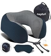 napfun Neck Pillow for Traveling, Upgraded Travel Neck Pillow for Airplane 100% Pure Memory Foam ...