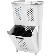 2-Layer Rolling Laundry Hamper, Laundry Sorter with 3 Detachable Baskets, Compact 17x12in Laundry...