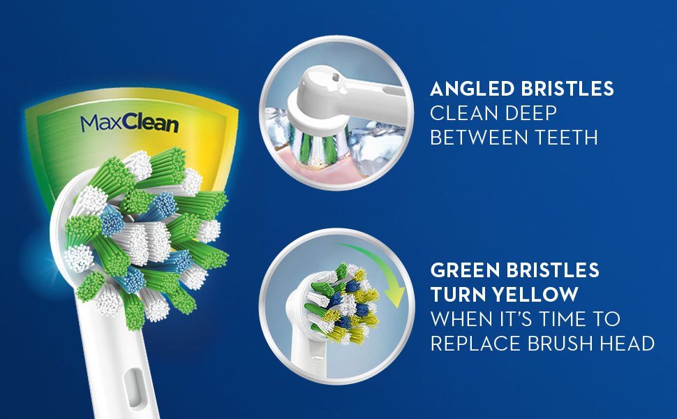 Oral-B CrossAction refills with angled bristles that turn yellow when it's time to change