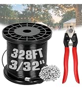 Black Vinyl Coated Wire Rope 304 Stainless Steel Coated Wire Cable-Black, 1/16" OD to 3/32" x 328...