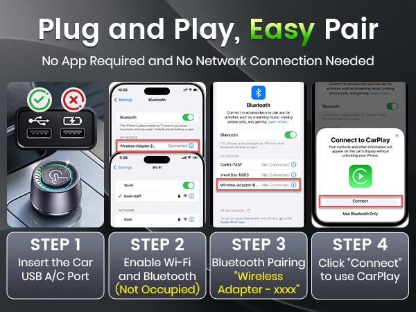 Wireless CarPlay dongle helps drivers set up phone connection without complicated tools.