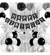 Black and Silver Birthday Party Decorations, Black White Silver Balloons Birthday Decoration Blac...