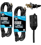 Thonapa 10 Ft Black Extension Cord 2 Prong 3 Outlets, 2 Pack, 16/2 Indoor Extension Cord with Mul...