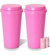 LCMWHOP Car Trash Can Bin with Lid - 2 Pack Mini Car Garbage Can Cup Holder-Pink Small Leakproof ...