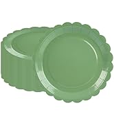BOKFJBP 50Pcs Sagegreen Paper Plates-Disposable 7Inch Scalloped Dessert Plates Birthday Dinnerwar...