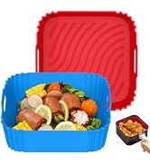 Redfly Silicone Air Fryer Basket Liners 7in, 2PCS Square Reusable Air Fryer Liners 4 Qt to 6 QT, ...