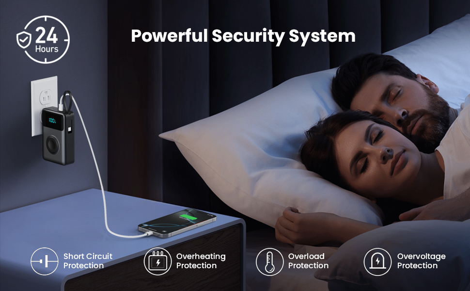 Portable Charger With Built-in Wall Plug&USB-C Cables,10800mAh Power Bank with iWatch Charger