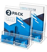 BEYGORM Acrylic Flyer Holder with Business Card Holder for 400 Flyers, 2 Pack Clear Flyer Stands ...
