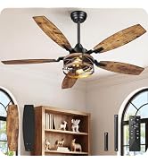 50 Inch Farmhouse Ceiling Fan with Lights and Remote, Timer, Dual Finish 5 Blades (Rustic Brown a...