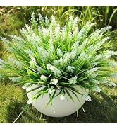 AmberFun 16 Bundles Artificial Plants Outdoor, UV Resistant Fake Lavender & Monkey Grass, Realist...