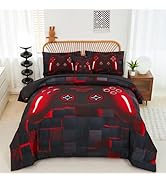 PERFEMET Boys Bedding Set Twin Size 6-Piece Game Console Comforter Set for Kids Teen 3D Black and...