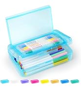 Sooez Double Layer Pencil Box, Large Hard Pencil Case Organizer, Clear Plastic Crayon Box for Gir...