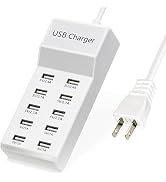 Wyssay USB Charger,5V 10A(50W) USB Charging Station with 10-Port Family-Sized Smart USB Ports for...