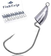 FishTrip Bullet Jig Head Weighted Hooks,10pcs Texas Rigs EWG Hooks for Bass Fishing Saltwater 1/1...