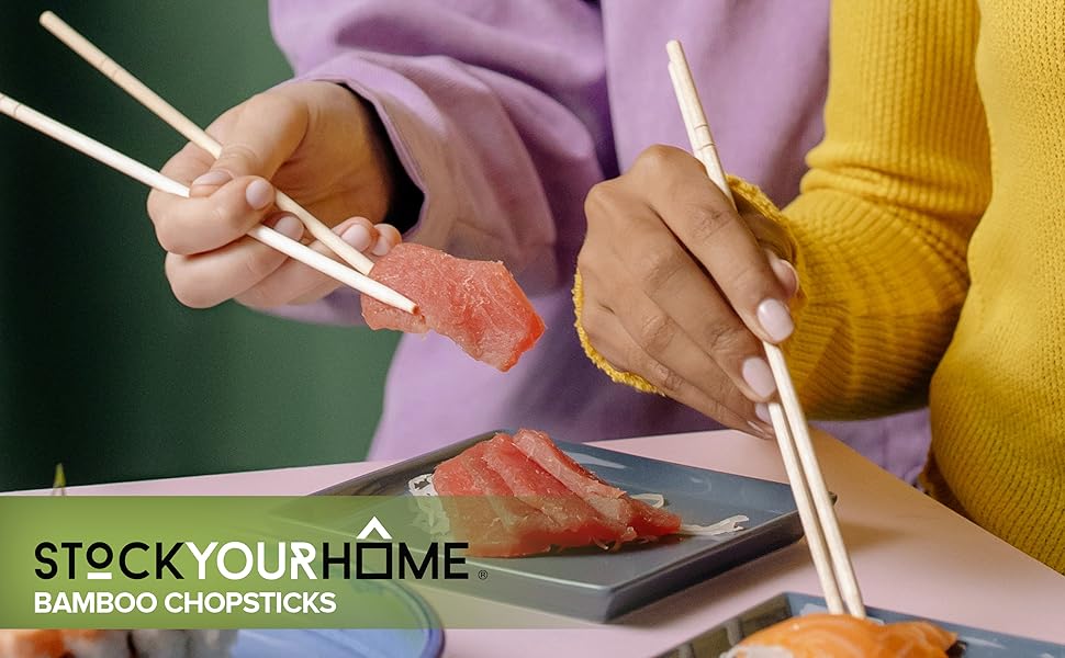 Bamboo Chopsticks (100 Pack) - 9-Inch Bamboo Chopstick Utensils - Separate & Individually Wrapped