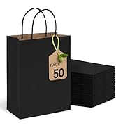 MESHA 8x4.25x10.5 Inch Black Kraft Paper Gift Bags with Handles, 50-Pack Recycled Reusable Shoppi...