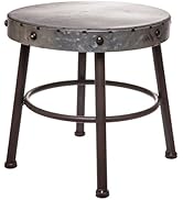 Red Co. 10” Tall Round-Top Antique Metal Milking Stool Display Plant Stand Holder, Weathered Silv...